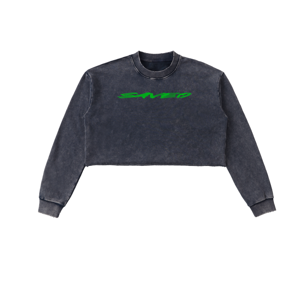 Saveo Snow Washed Raw Edge Cropped Sweatshirt