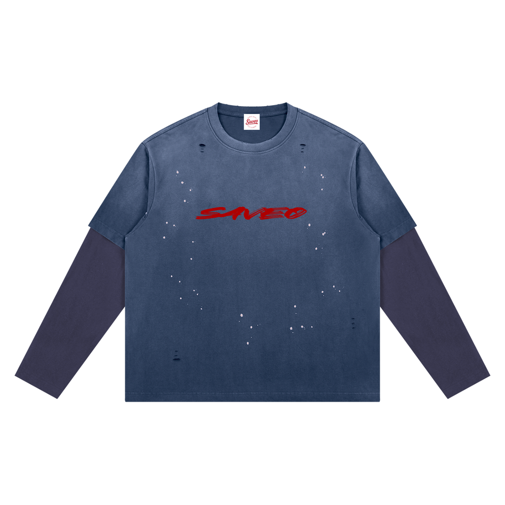 Saveo Unisex Vintage Wash Distressed Layer T-Shirt
