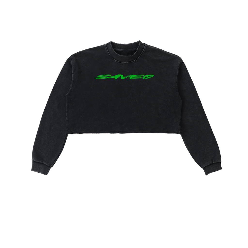 Saveo Snow Washed Raw Edge Cropped Sweatshirt