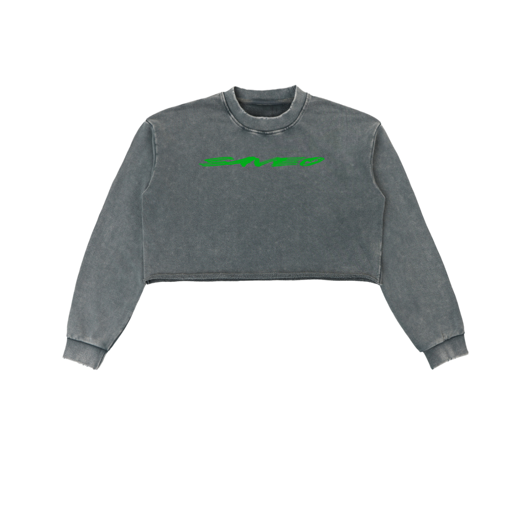 Saveo Snow Washed Raw Edge Cropped Sweatshirt