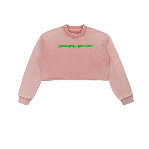 Saveo Snow Washed Raw Edge Cropped Sweatshirt